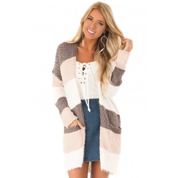 Pink Color Block Drape Oversized Knitted Cardigan Brown Multi